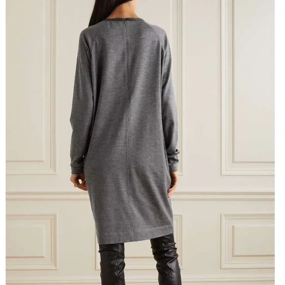 Brunello Cucinelli Monili Dress Charcoal Gray Pockets Long Sleeves Size Small - Picture 4 of 9